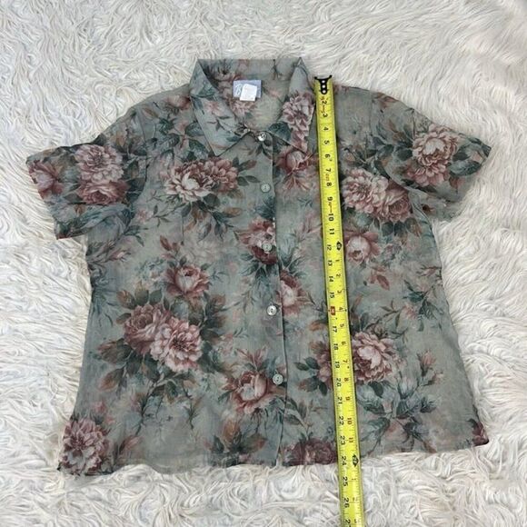 Blair Vintage 90s Women’s Semi Sheer Green Floral Button Front Blouse Size 16P - Picture 3 of 10